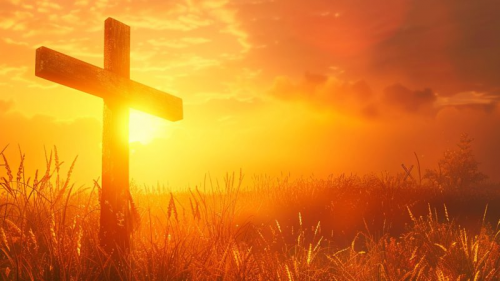 Christianity, Cross -- Morning Sunrise in a Field