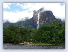 Angel Falls in Venezuela --  The World's Highest in Venezuela 3,212 feet (979 meters) --  15 times higher than Niagara Falls