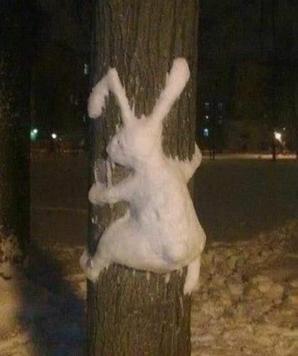 Snow-Ice Art, Tree -- Snowy Bunny