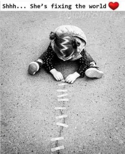 Girl, Children, Kid -- Fixing the World (Bandaid the City Cement Crack)