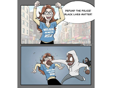 BLM,  Defund the Police -- Woman Punched by Black