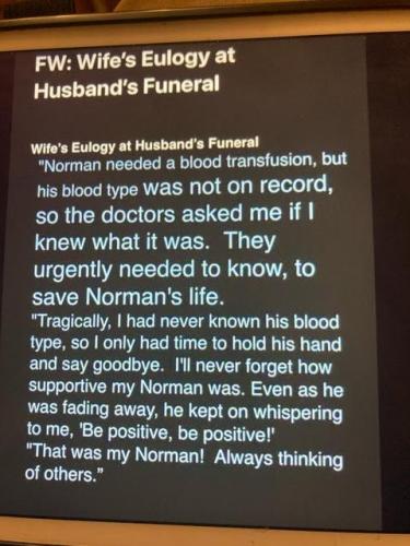 Wife's Eulogy, Husband Funeral, My Blood Type O+ -- 'Be Positive'