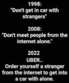 Cars, Strangers, Internet, Uber -- 1998, 2008, 2022