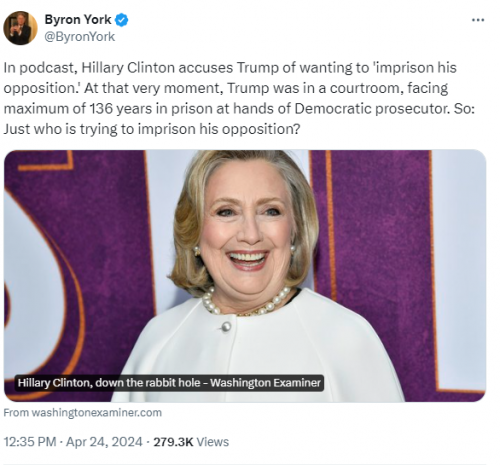 Hillary, Trump Trial, Democrat -- False Accusations 'Imprison the Opposition', 136 years sentence