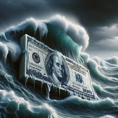 DALL·E-2024-05-13-12.11.55-A-hyper-realistic-depiction-of-a-100-US-dollar-bill-partially-submerged-and-soaked-in-a-stormy-ocean.-The-bill-is-visibly-wet-with-water-droplets-on