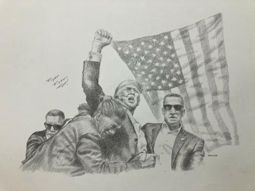 Trump Assassination Attempt (Triumphant, USA Flag), 7-13-2024  [Sketch]