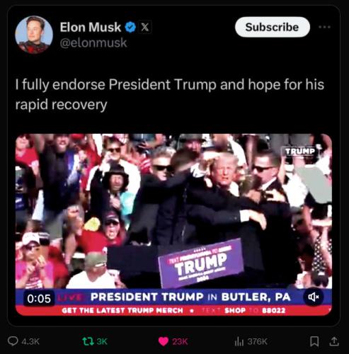 Trump Assassination Attempt ~Elon Musk Endorses Trump~