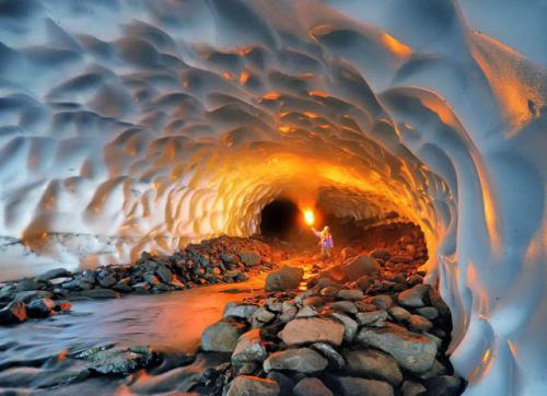 Snow, Ice -- Illuminated Snow Tunnel in Russia