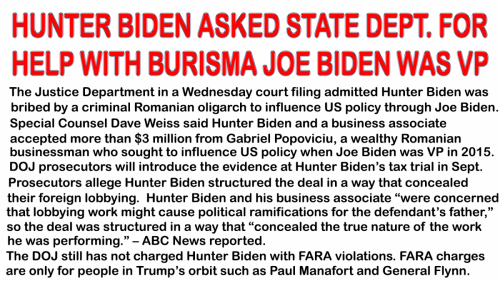 DOJ say Hunter took bribes
