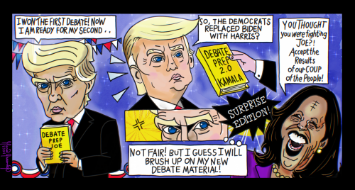 President Donald Trump Kamala harris Debate political cartoon