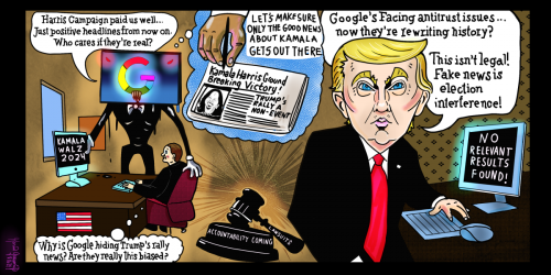 Donald Trump Political cartoon google anti trust fake news