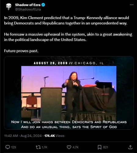 Kim Clement predicted that a Trump-Kennedy alliance