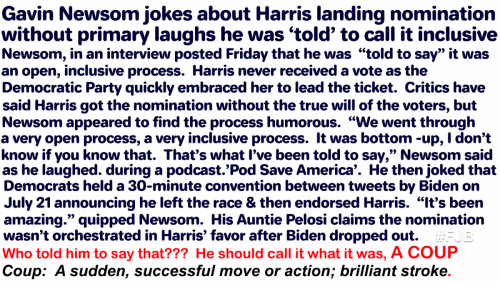 nEWSOM THINKS COUPS ARE FUNNY