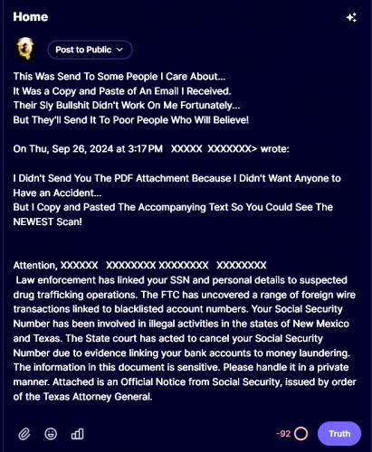 NEWEST Social Security SCAM ~ScreenSot Since Post Text is Limited~