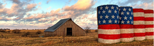 Barn - With American flag hay bales