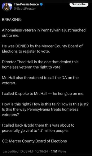 HOMELESS VET IN PA  TS