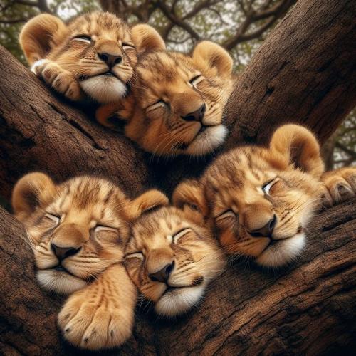 Baby lions sleeping