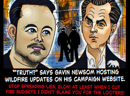 Elon Musk gavin newsom political cartoon california fires