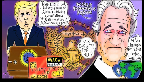President Donald Trump Davos Brian Moynihan Bank of America Political Cartoon