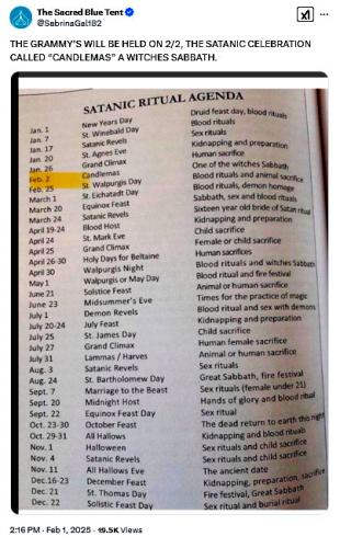 GRAMMY’S WILL BE HELD ON 2-2 THE SATANIC CELEBRATION CALLED ~CANDLEMAS~ A WITCHES SABBATH