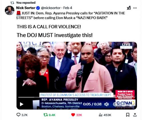 Ayanns Pressley's  Call for Violence ~A Call for Violence ~ Warrants DOJ Investigation