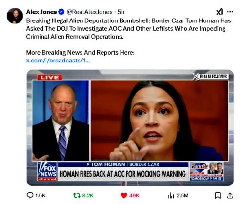 Border Czar Tom Homan ~Fires Back at AOC~