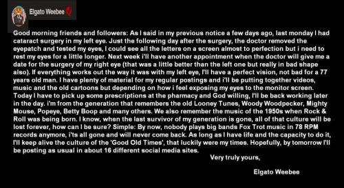 NOTICE WEEBEE COMING BACK AFTER SURGERY