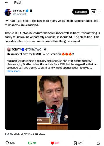 Elon Musk ~Top SECRET Security Clearance~