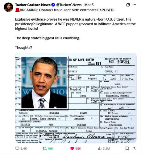 Tucker Carlson ~Obama was Illegitimate~
