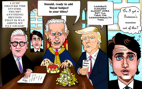Donald Trump King Charles Political Cartoon keir starmer justin trudeau