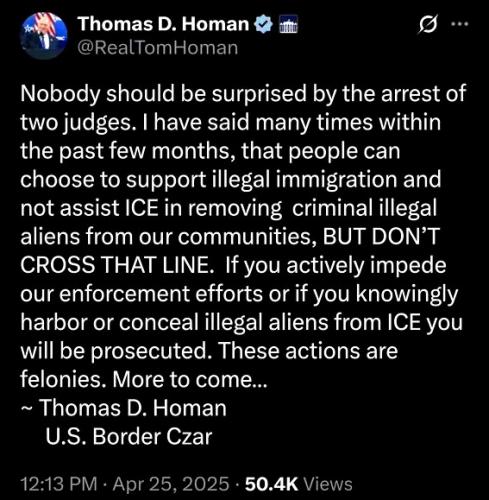 Tom Homan on Arrest of Two Judges