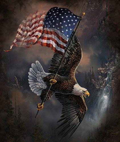 Eagle holding flag