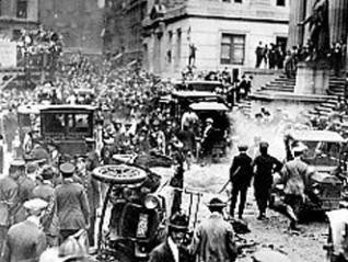 Debris after September 16, 1920 bombing on Wall Street. World-Telegram photo