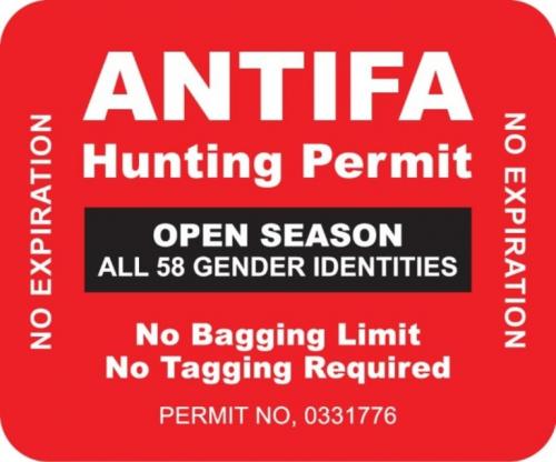 Antifa Hunting Permit No Bagging Limit. No tagging required.768px