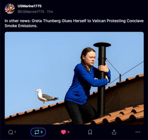 Vatican Nws ~Little Demon Geta Thunberg Glues Herself to The Conclave Smoke Pipe~
