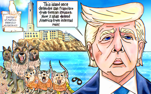 President Donald Trump Political Cartoon Alcatraz