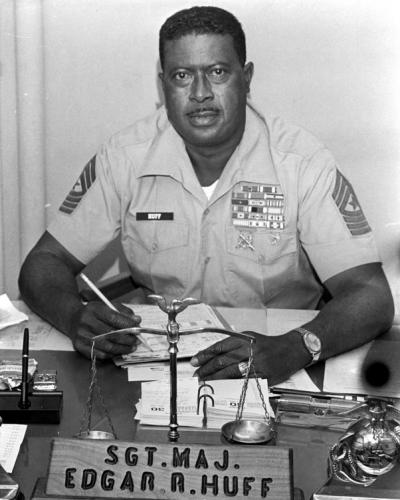 Edgar R. Huff, the first African American in Marine Corps history promoted to  Sergeant Major.