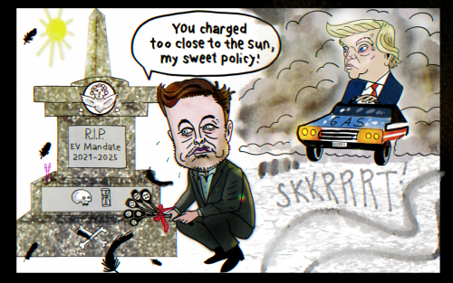 ELON MUSK EV MANDATE POLITICAL CARTOON