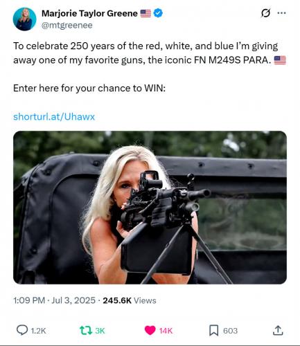 Marjorie Taylor Greene Gun Give-Away 1
