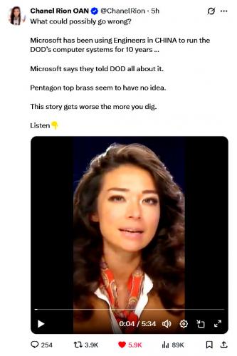 Microsoft has been using Engineers in CHINA to run the DOD’s computer systems for 10 years