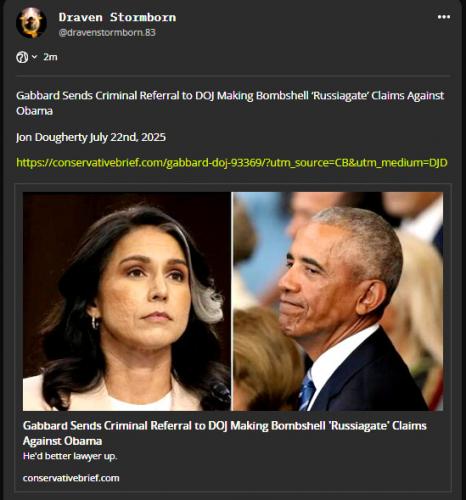 Tulsi Sends Criminal Referal to DOJ