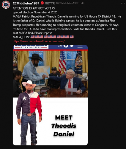 8-24-25 Republican Theodis Daniel is running for US House TX District 18