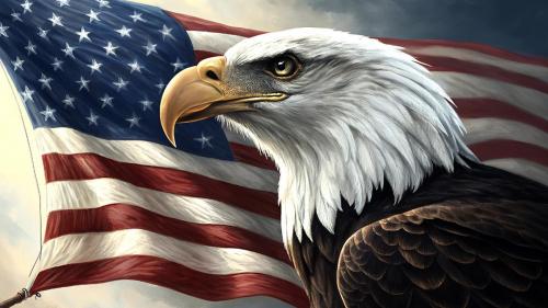 Close up American Eagle over US Flag