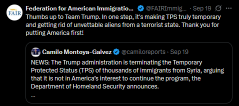 9-20-25 Trump on Syria TPS