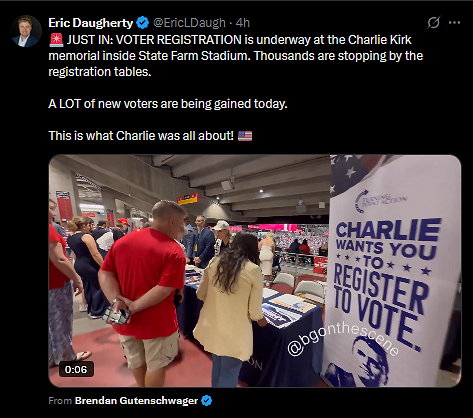 9-21-25 VOTER REGISTRATION is underway at the Charlie Kirk memorial