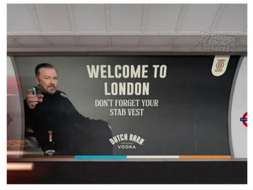 Ricky Gervais mocked London's rising knife crime rates, and Transport for London banned the ad for being offensive.