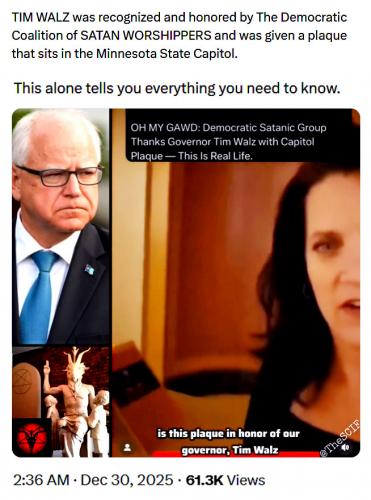 Tim Walz Honored by The Democratic Coalition of Satan Worshippers