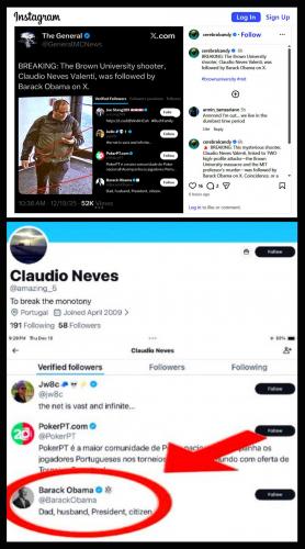 Brown University Shooter Followed by Barack Obama on X. ~Combined Images~