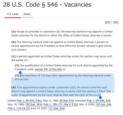 12-8-25 28 U.S. Code 546 Vacancies