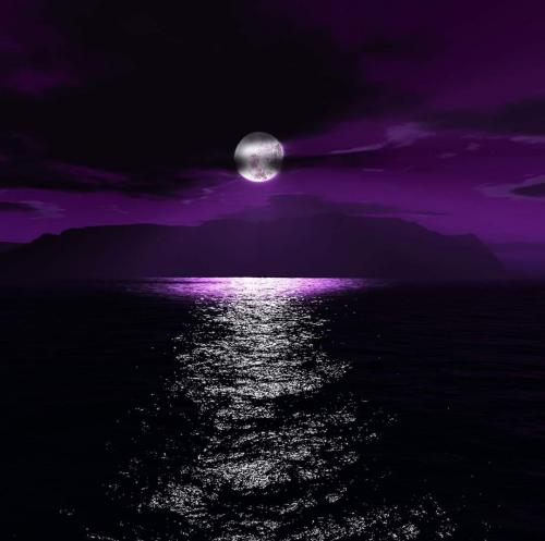 Good Night 30 - Full moon (purple) over water